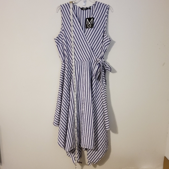 Mlle Gabrielle Purple/White Striped Asymmetrical Fit & Flare Dress Size L - Picture 2 of 8